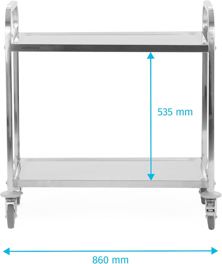 TECHNICA Servierwagen Edelstahl 2 Etagen mit Rollen & Bremse Quadratischer Griff 850x450x900mm Rollw