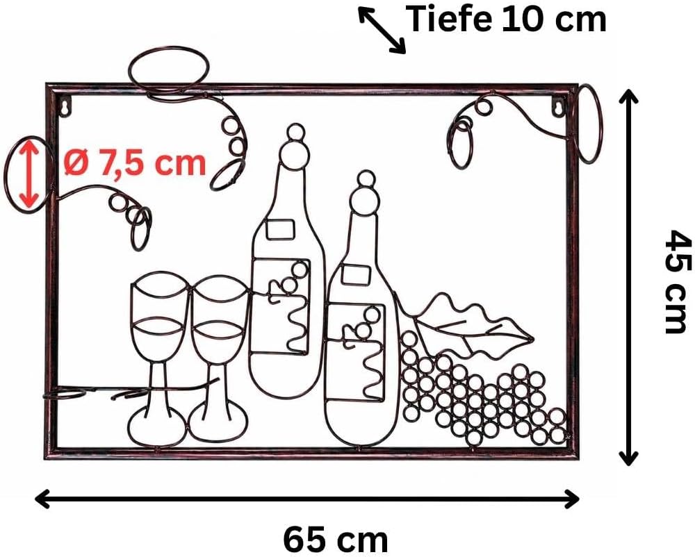 DanDiBo Weinregal mit Glashalter Wand Wandbild 091975 Flaschenständer Metall 64 cm Flaschenhalter Wa