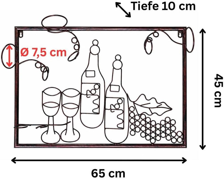 DanDiBo Weinregal mit Glashalter Wand Wandbild 091975 Flaschenständer Metall 64 cm Flaschenhalter Wa