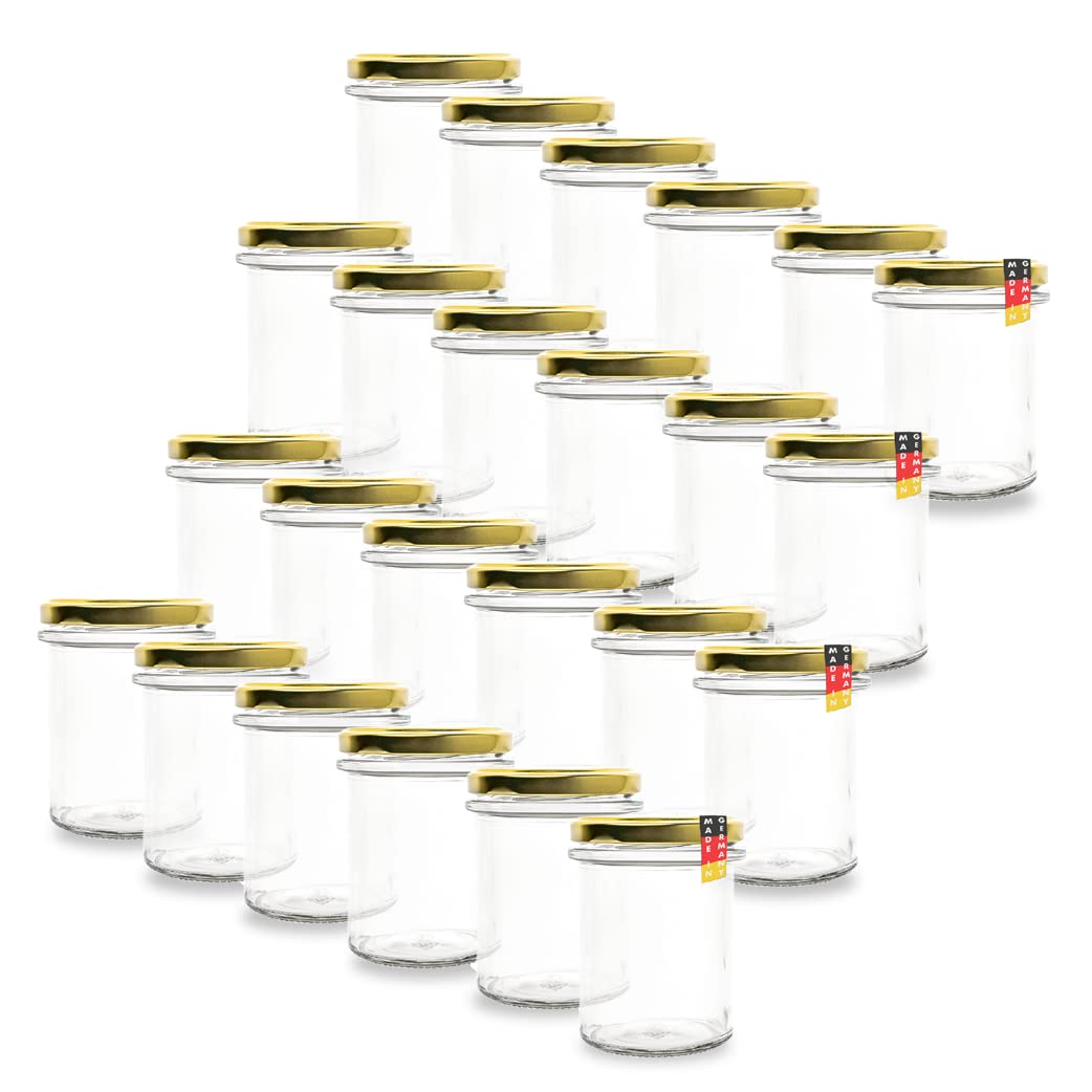flaschenbauer.de 24er Set Sturzgläser 214 ml inkl. goldene Twist Off Deckel TO66 zum Einmachen von S