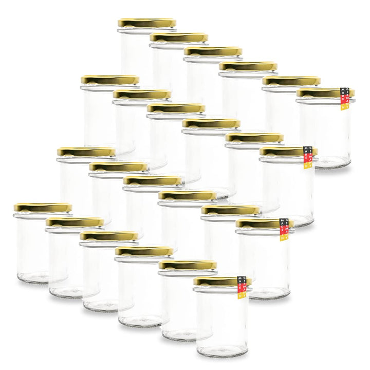 flaschenbauer.de 24er Set Sturzgläser 214 ml inkl. goldene Twist Off Deckel TO66 zum Einmachen von S