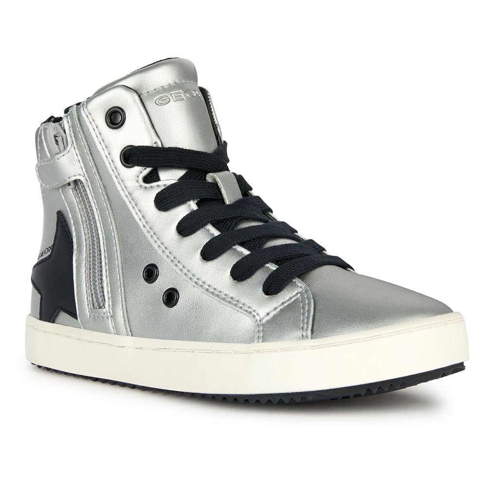 Geox Mädchen J Kalispera Girl A Sneaker 24 EU Dk Silver Black, 24 EU Dk Silver Black