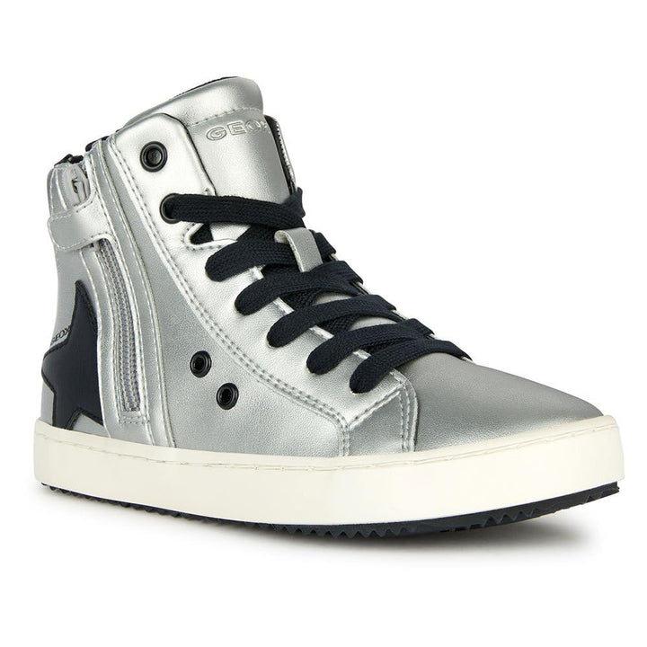 Geox Mädchen J Kalispera Girl A Sneaker 24 EU Dk Silver Black, 24 EU Dk Silver Black