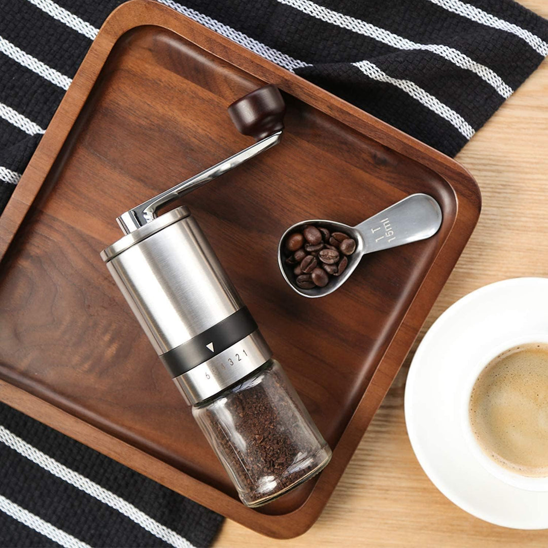 Kaffeemühle manuell aus Edelstahl - Handkaffeemühle mit Keramikmahlwerk & 6 Mahlstufen | kompakte Ka