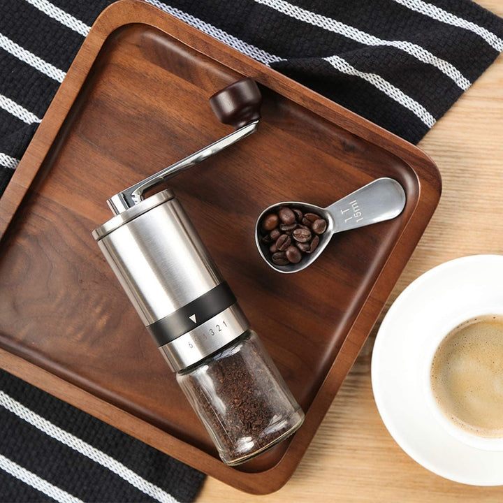 Kaffeemühle manuell aus Edelstahl - Handkaffeemühle mit Keramikmahlwerk & 6 Mahlstufen | kompakte Ka