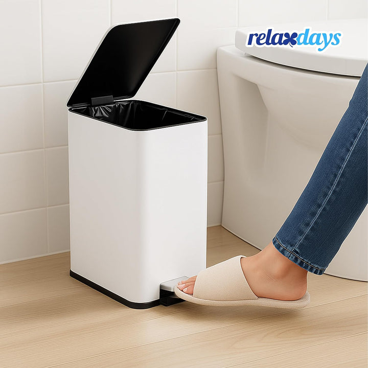 Relaxdays Kosmetikeimer, 10 Liter, Absenkautomatik, entnehmbarer Inneneimer, Bad Mülleimer mit Decke