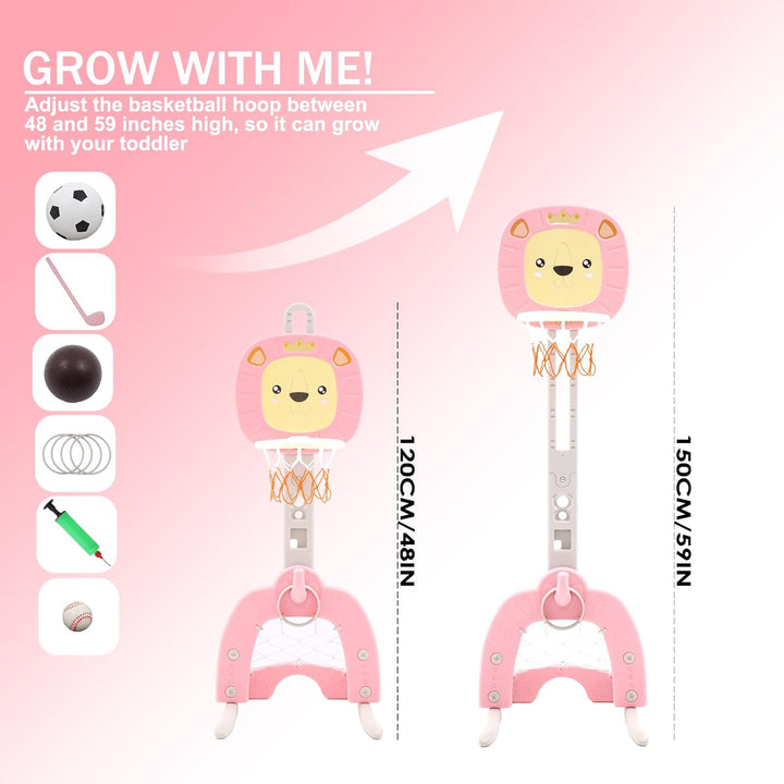 Kinder Basketballkorb Set 4 in 1 Basketballkorb Outdoor Indoor mit Basketball Fussball Ring Werfen G