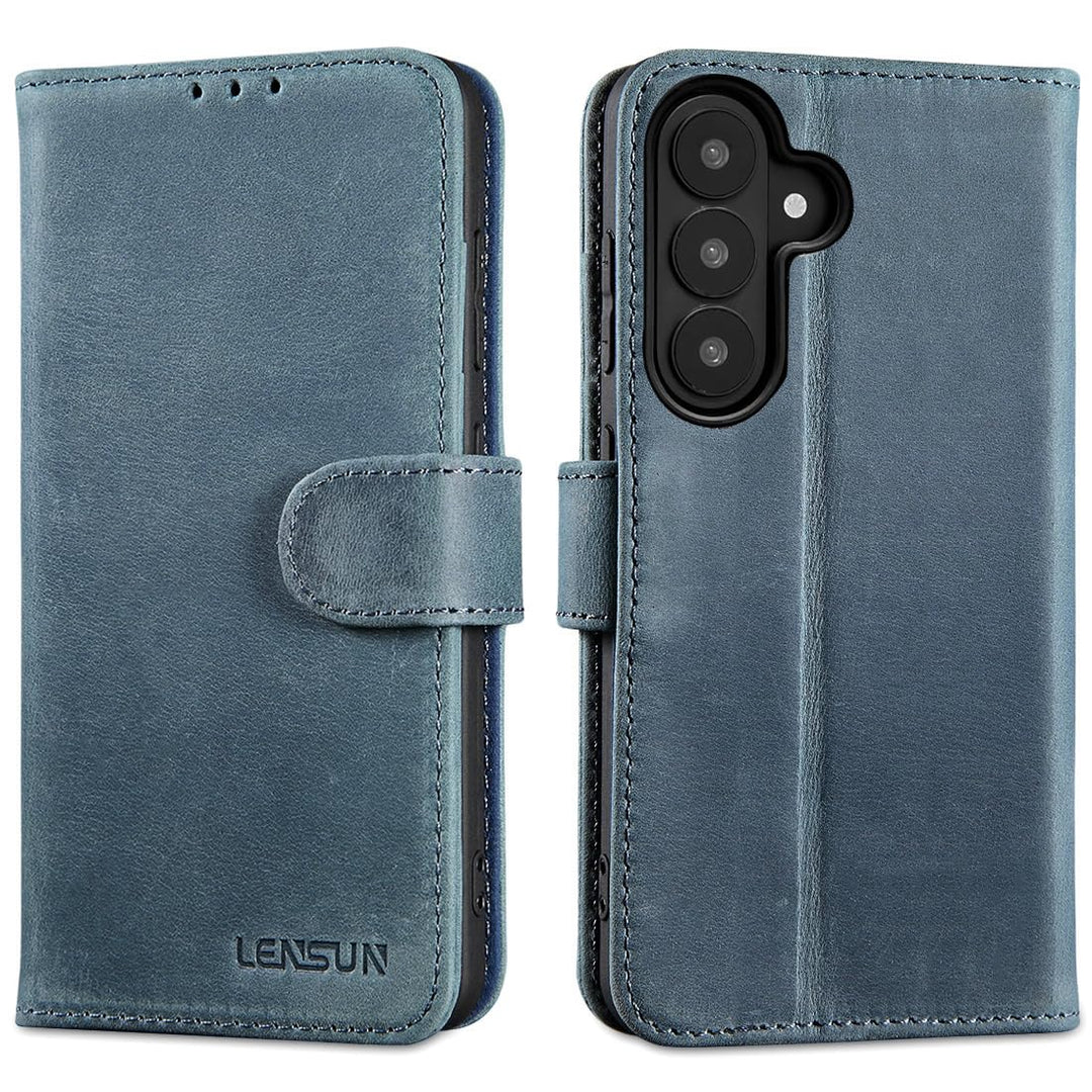 LENSUN Lederhülle für Samsung Galaxy S26 5G, Echtleder Handyhülle [Brieftasche][Bookstyle Schutzhüll