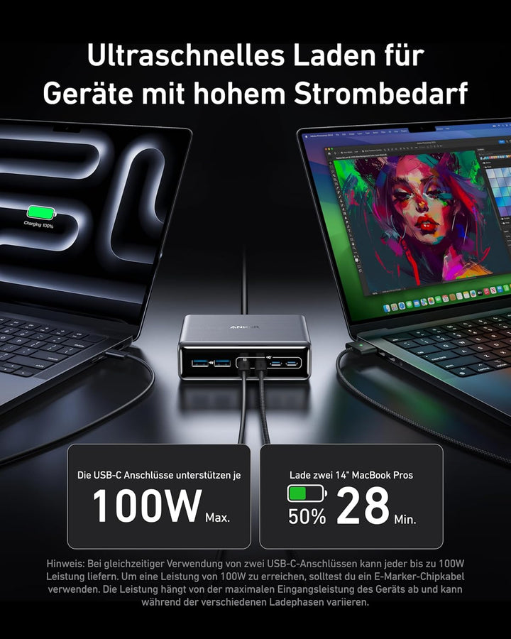 Anker Prime Ladegerät, 200W 6 Anschlüsse GaN Ladestation, USB-C PD Desktop Ladegerät mit Schnell-Lad