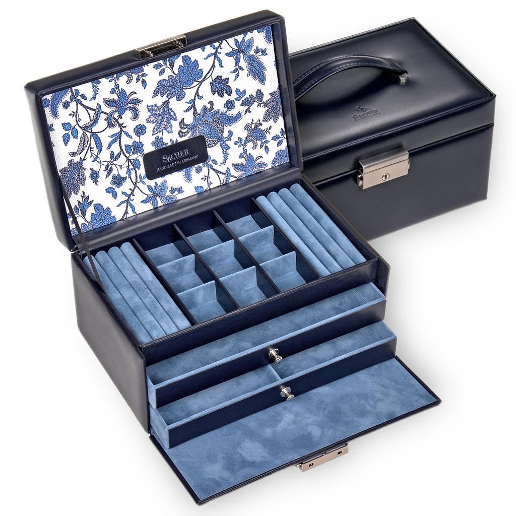 Schmuckkasten Elly florage/navy (Leder)