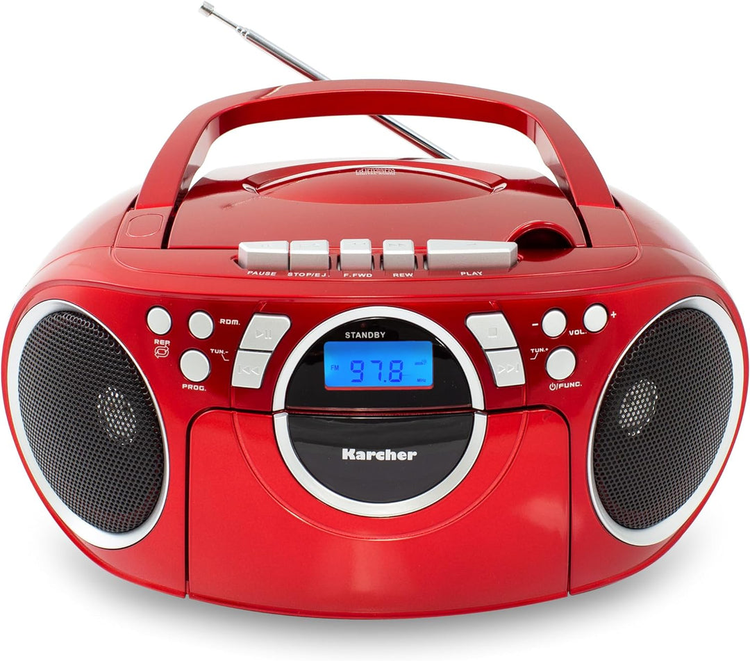 Karcher RR 5042-R tragbares CD Radio/Boombox mit CD-Player und Kassettenspieler (UKW, Batterie-/Netz