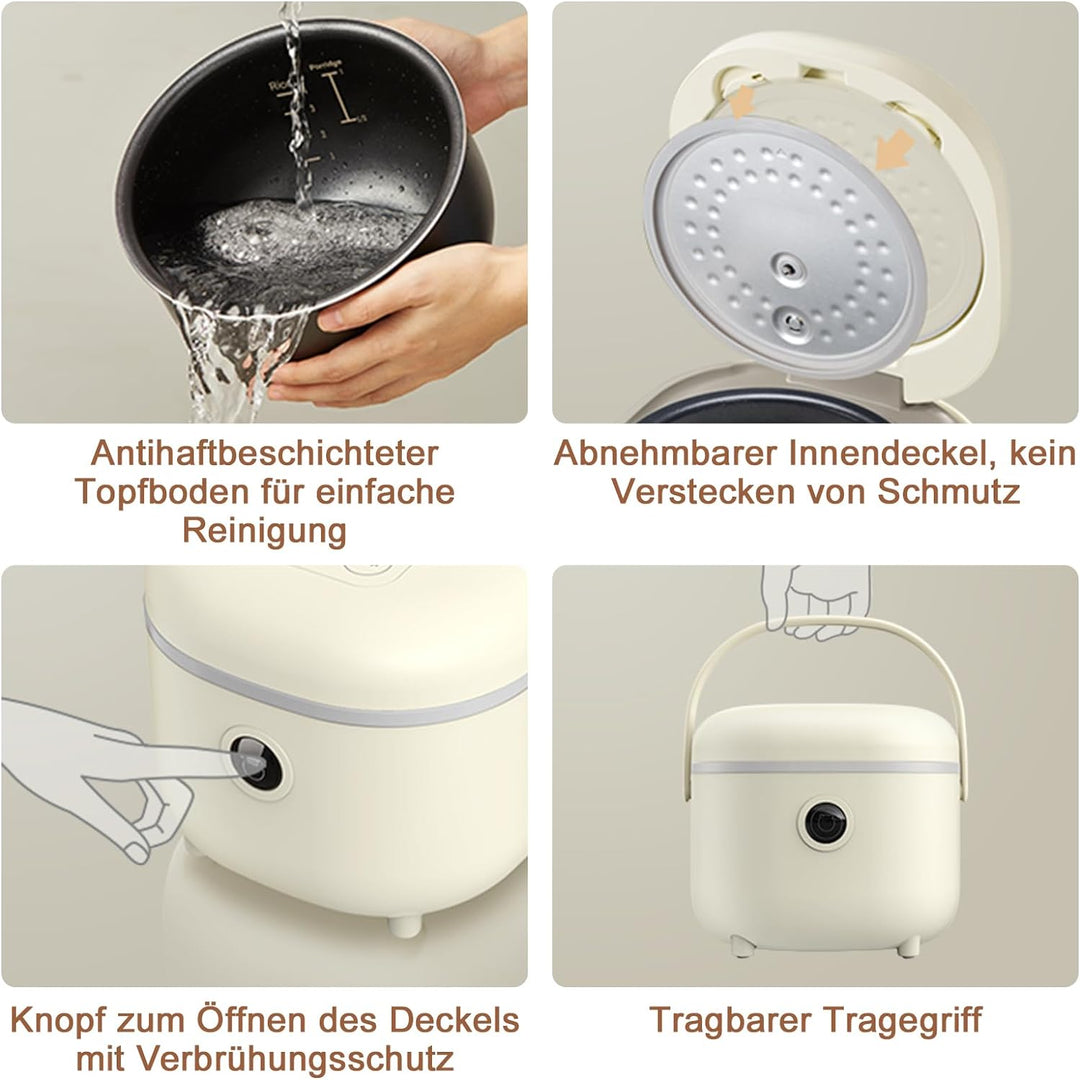 Bear Reiskocher 2L mit Dampfgarer, 6 Reiskochfunktionen mit braunem Reis, Dampf, Brei, Suppe, Vorein