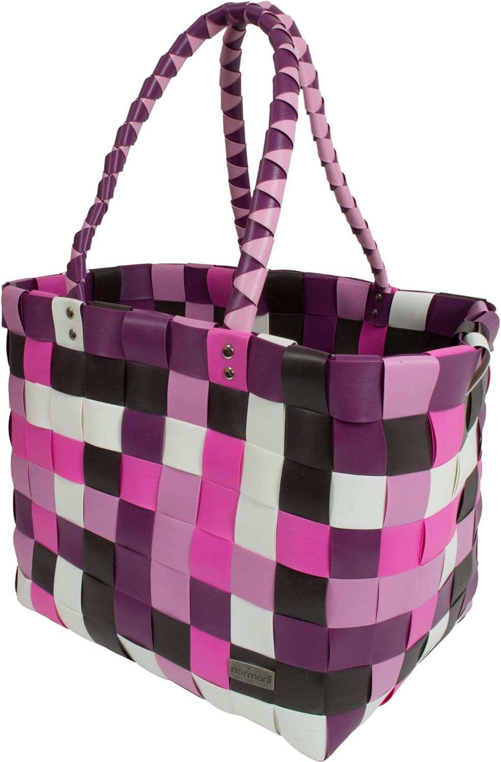 normani Einkaufskorb Shopper geflochten aus Kunststoff - robuster Strandkorb aus wasserabweisendem M