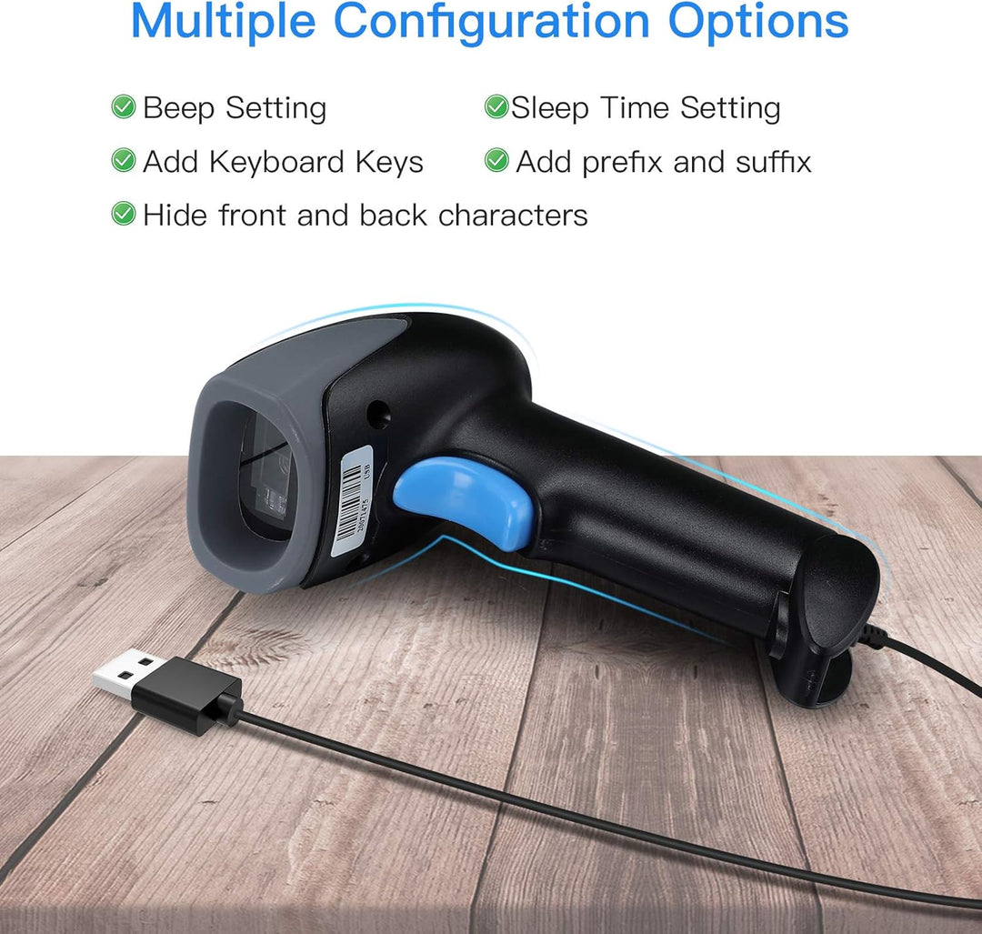 Eyoyo 1D 2D QR Barcode Scanner with Stand, Handheld USB Wired Scanner for Inventory Management, Port