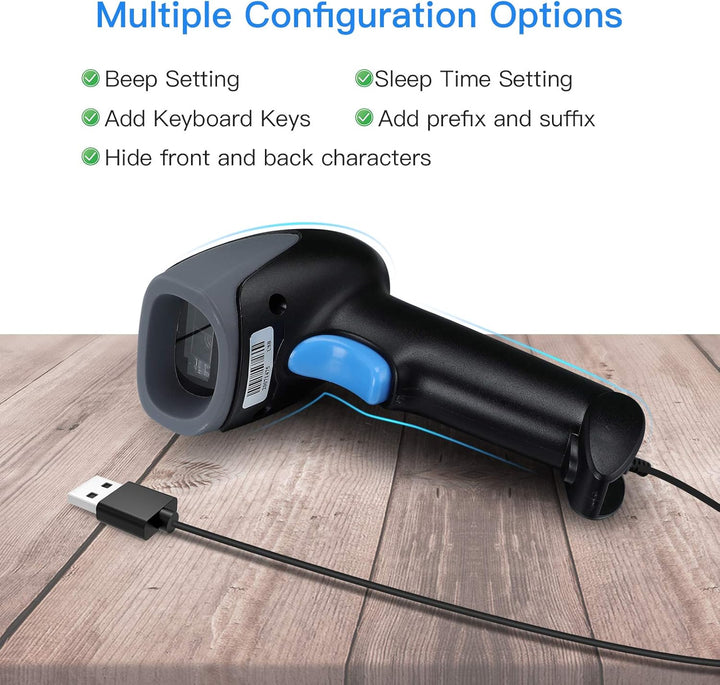 Eyoyo 1D 2D QR Barcode Scanner with Stand, Handheld USB Wired Scanner for Inventory Management, Port