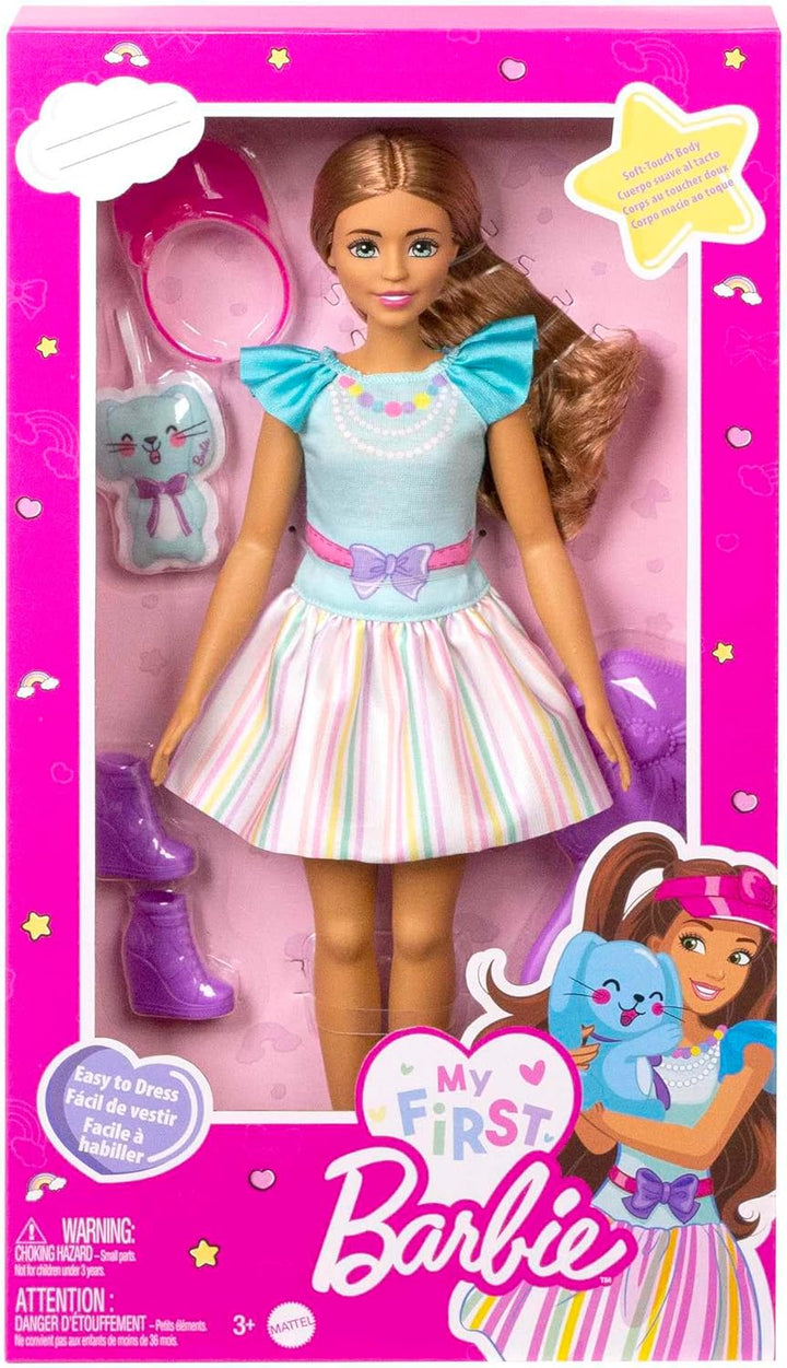 Barbie-Puppe, Meine erste Barbie mit braunem Haar, Barbie-Accessoires, Schuhe, Bürste und mehr, Soft