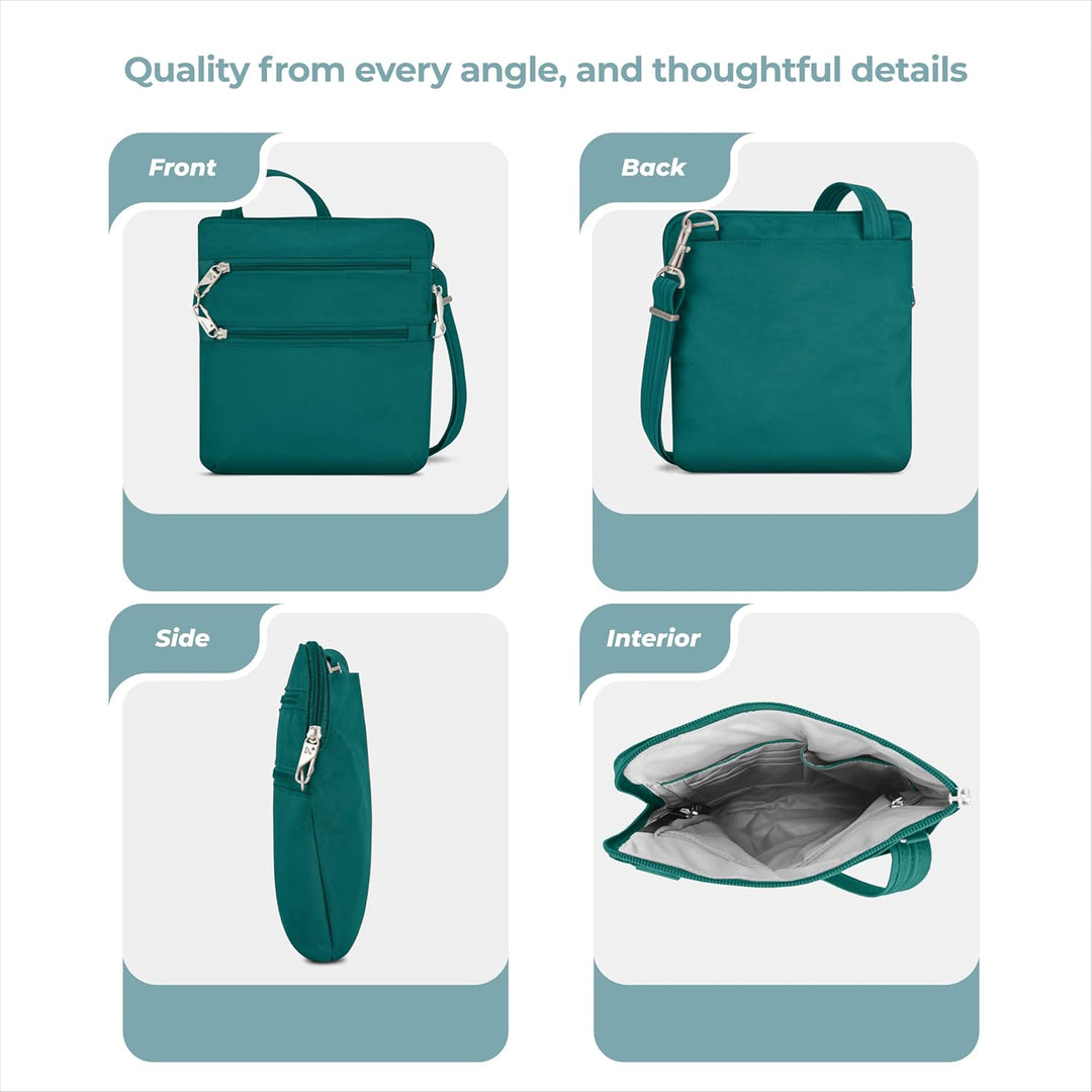 Travelon Diebstahlsichere Classic Slim Dbl Umhängetasche mit Reissverschluss Fichte, Fichte