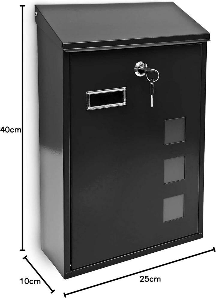 Design Briefkasten aus Metall 25x40 cm Schwarz, Schwarz