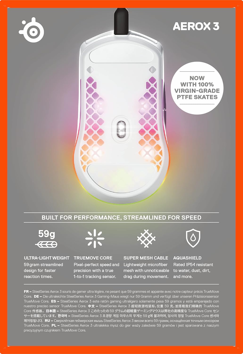 SteelSeries Aerox 3 - RGB Gaming-Mouse mit Öffnungen in der Oberfläche - Federleichtes, wasserabweis