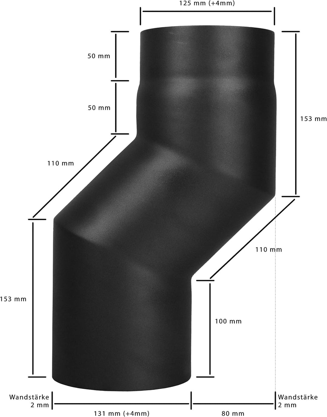 LANZZAS Ofenrohr Stufenbogen mit 80 mm Versatz, im Durchmesser DN 130 mm, Farbe: schwarz - weitere R