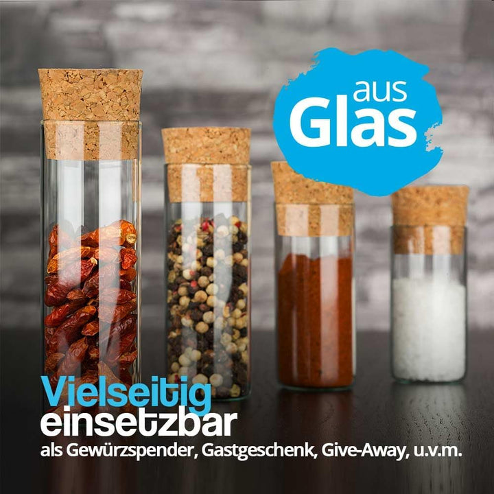 Tuuters 100x Glas Reagenzgläser mit Korken, Flachbodenglas (100 x Ø 30mm) | Glasröhren mit Flachbode