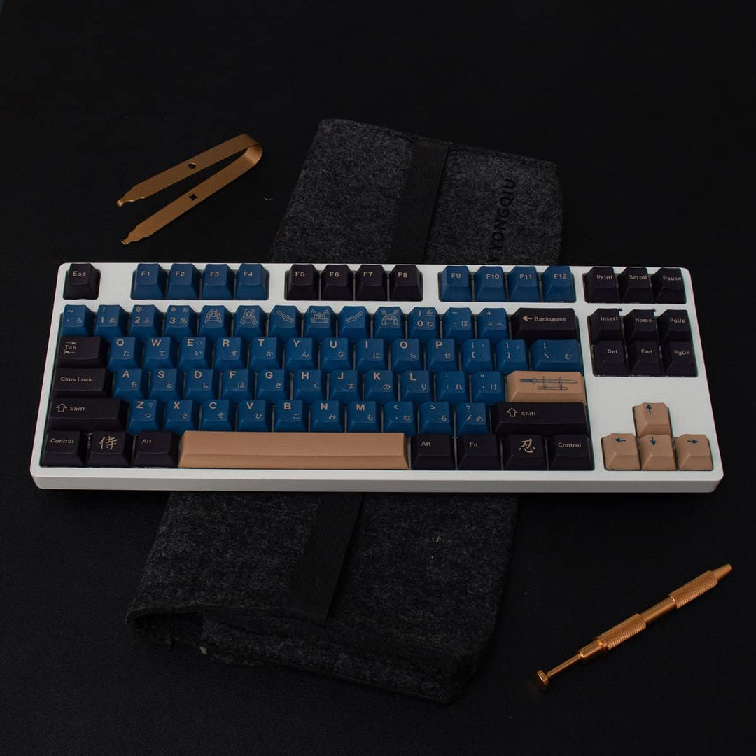 PBT Tastenkappen 129 Tasten Kirschprofil Dye-Sub Blau Samurai Japanisches Tastenkappen-Set für 61/64