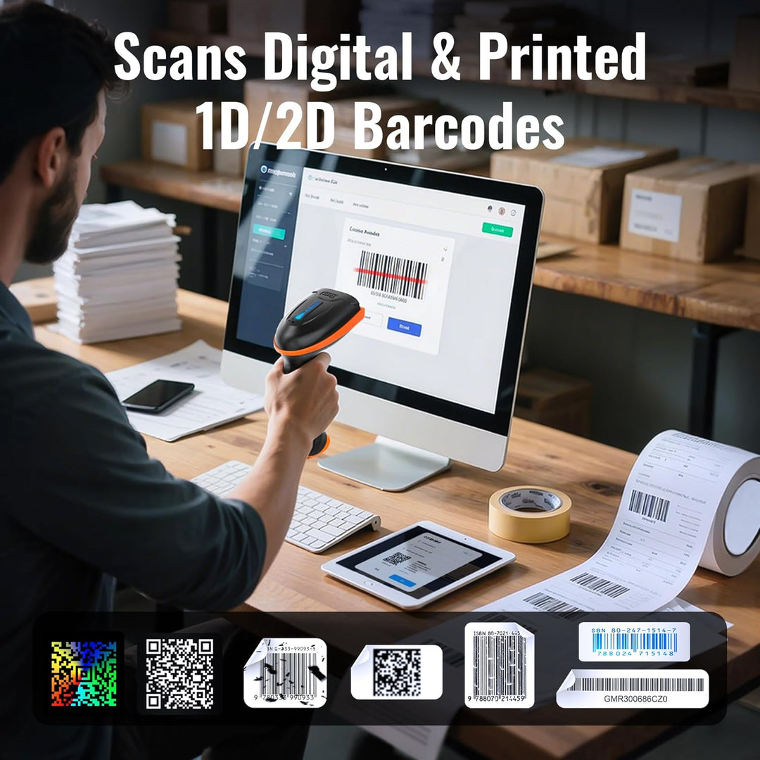 Tera Barcode Scanner 1D 2D QR Wireless Kabellos 2,4 GHz + Wired USB 2,0 Kabelgebunden Handscanner Ba