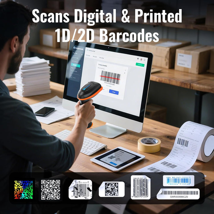Tera Barcode Scanner 1D 2D QR Wireless Kabellos 2,4 GHz + Wired USB 2,0 Kabelgebunden Handscanner Ba
