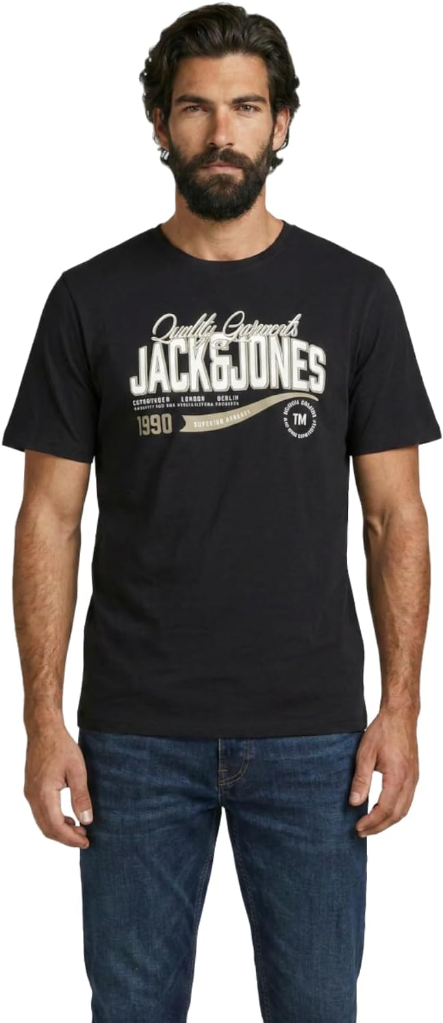 JACK & JONES Herren 5er-Set T-Shirts in verschiedenen Styles, Prints und Farben aus Baumwolle S 5er