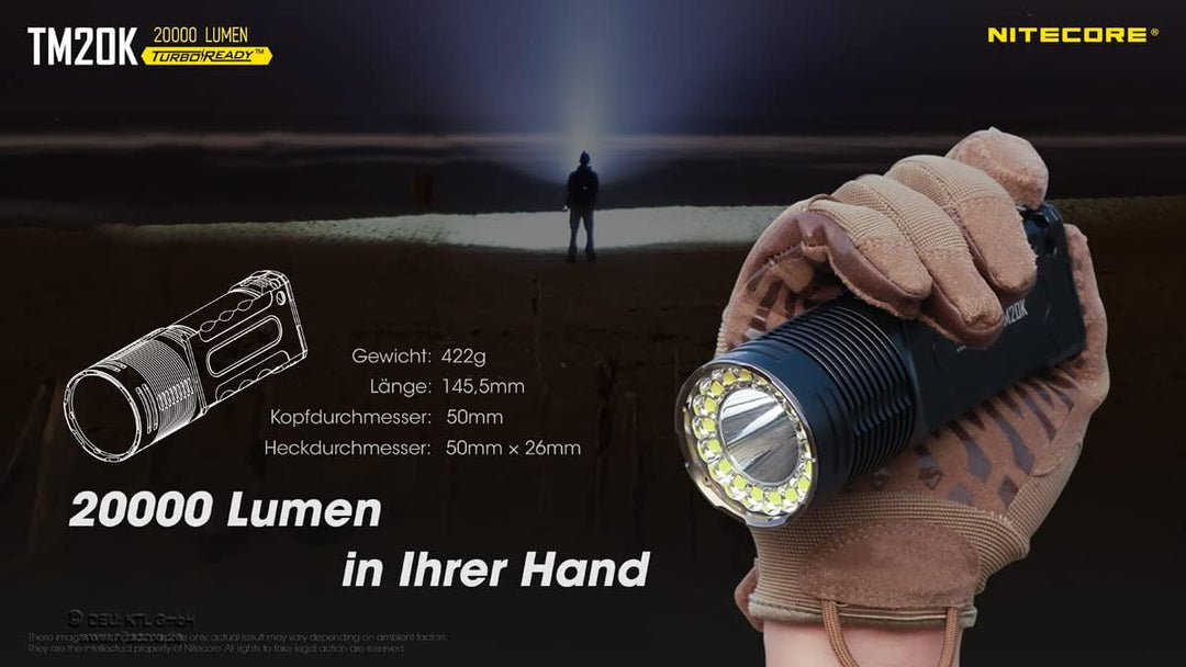 Nitecore Suchscheinwerfer TM20K inkl. Akku, Holster, max. 20000 Lumen, USB-C aufladbar, LED Outdoor