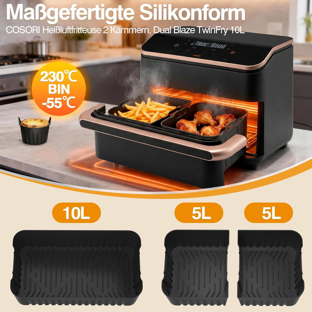 Heissluftfritteuse Silikonform Zubehör für COSORI Dual Blaze TwinFry 10L, 3 Stück Airfryer Silikonfo