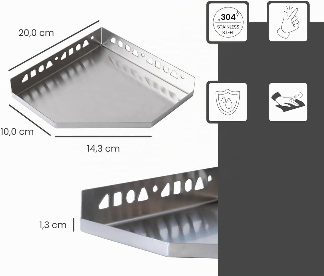 Befliesbare Duschablage Ecke 200mm x 200mm Silber Ablage zum Einfliesen, Edelstahl korrosionsbeständ