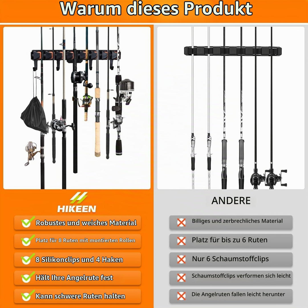 Angelrutenhalter für Garage mit Federgriff Design, Fishing Rod Rack Wand Angel Rutenhalter Vertikale
