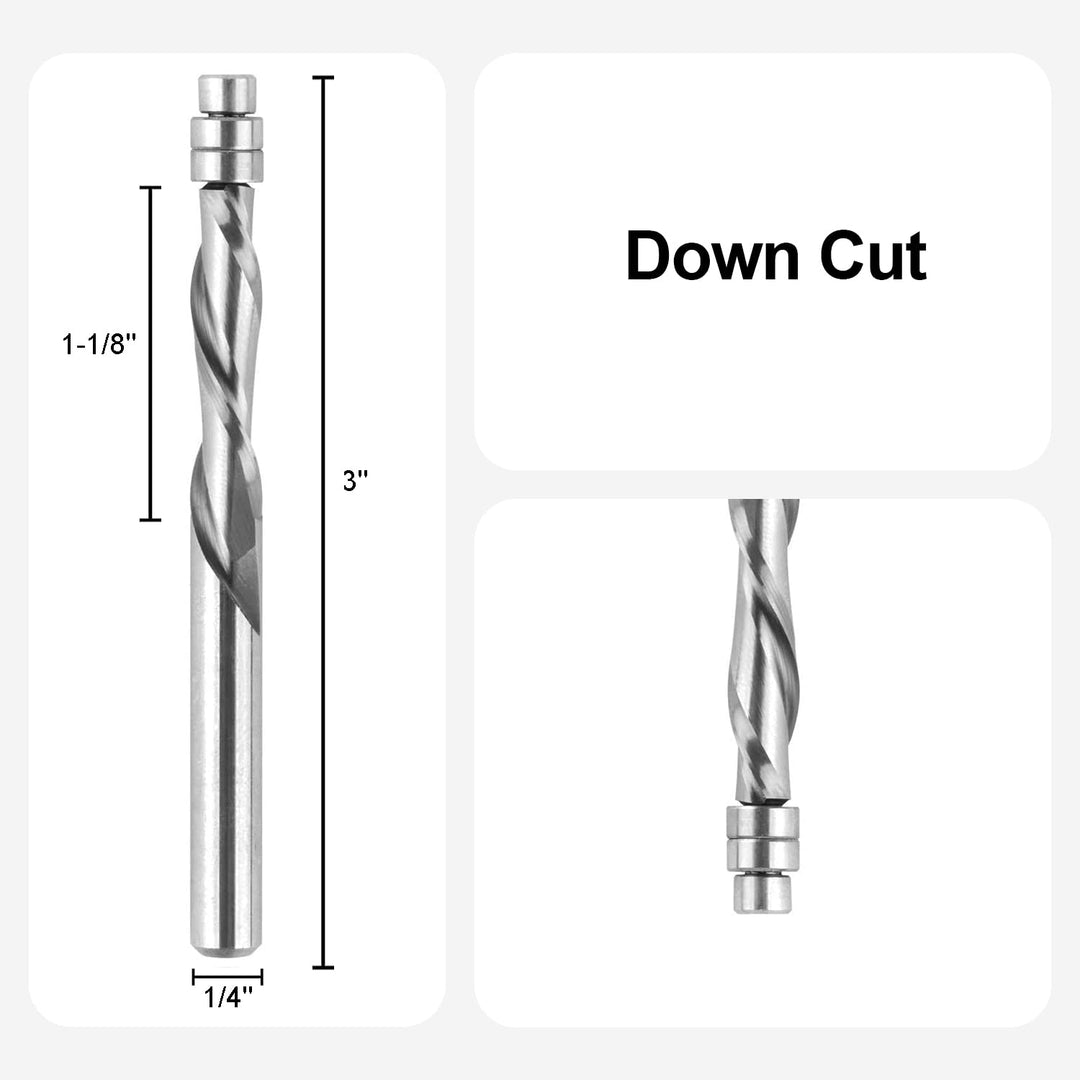 SpeTool Down Cut Spiralfräser-Bit, 6,35 mm Schaft, 3,8 cm Schnittlänge, extra lang, 7,6 cm OVL, Hart