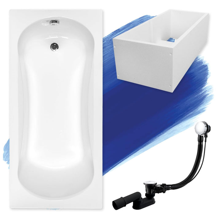 BADLAND Badewanne Original Weiss Acryl Wanne Rechteck ARIA PLUS 170x70 KOMPLETTSET SET mit Premium W