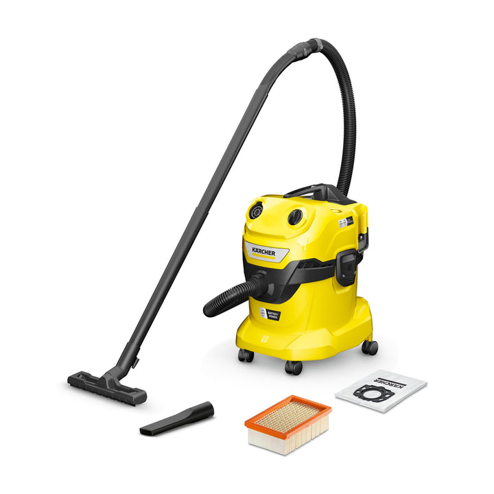 Kärcher Akku-Nass-/ Trockensauger WD 4-18 Dual, 335 W, 20 liters, ohne Akku und Ladegerät, gelb