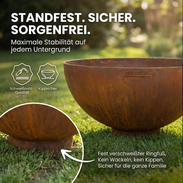 MOODZ Feuerstelle Dome – Hochwertige Feuerschale 60 cm aus 3mm Cortenstahl – Robuste Gartenfeuerstel