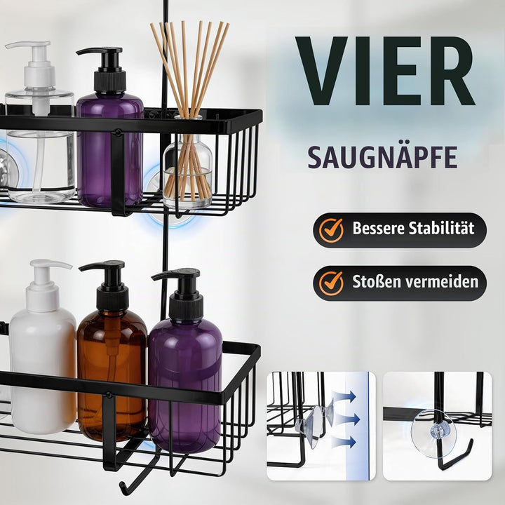Duschablage zum Hängen – 2 Etagen Duschregal Für Dusche Glastür aus Edelstahl, Duschkorb &amp; Shampoo-H