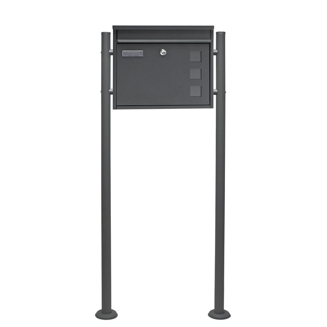 Wiltec Set Briefkasten V12 Anthrazit 360 x 115 x 320 mm mit Ständer, Wandbriefkasten mit Schloss, Si