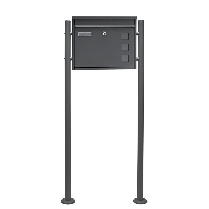 Wiltec Set Briefkasten V12 Anthrazit 360 x 115 x 320 mm mit Ständer, Wandbriefkasten mit Schloss, Si