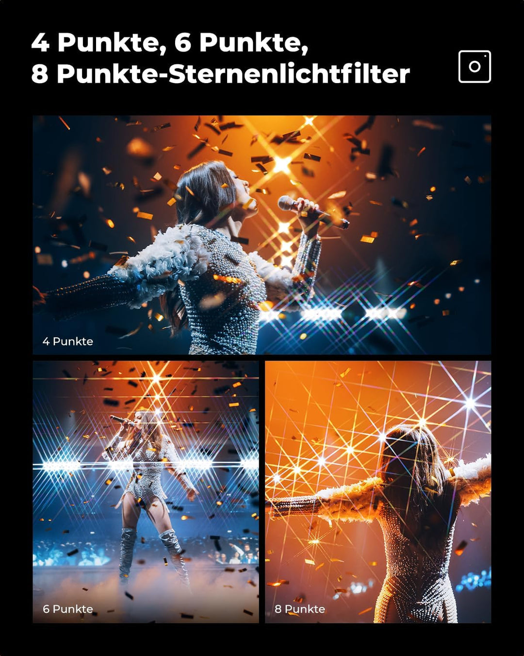 K&amp;F Concept Nano K-Serie 77mm Sternfilter 4 Punkte, 6 Punkte, 8 Punkte für Sternenlichteffekte, 77mm