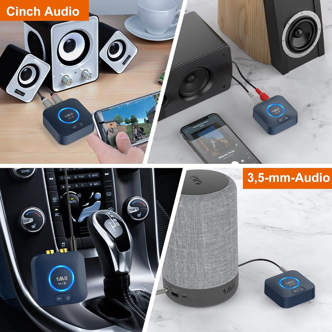 1Mii B06HD Bluetooth 5.3 Audio-Empfänger für Stereoanlage mit Cinch/AUX | aptX HD/Low Latency für Mu