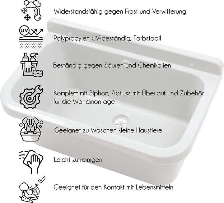 Waschbecken Ausgussbecken mit Armatur 55 cm x 34 cm x 21 cm Spülbecken Waschtrog mit Überlauf Waschb