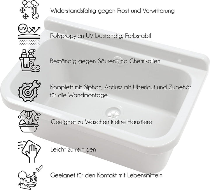 Waschbecken Ausgussbecken mit Armatur 55 cm x 34 cm x 21 cm Spülbecken Waschtrog mit Überlauf Waschb
