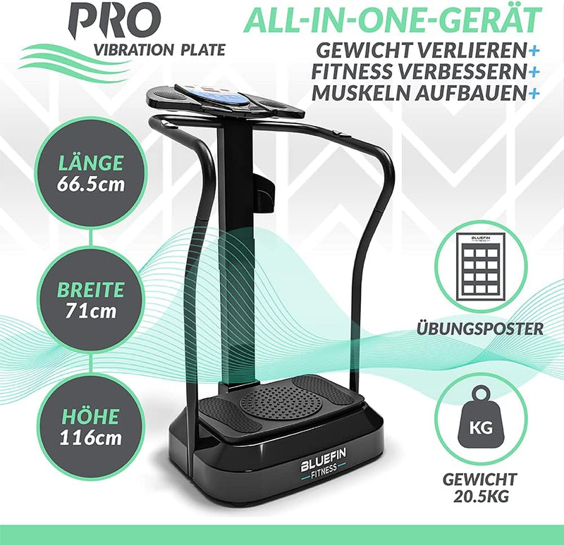 Bluefin Fitness Vibrationsplatte Pro Modell | Verbessertes Design mit Leisen Motoren und Eingebauten