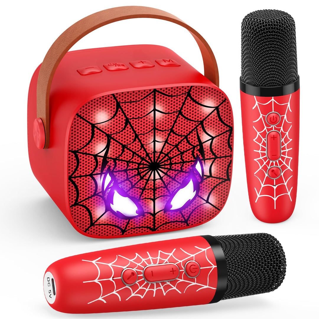Braxel Geschenk Junge 3-12 Jahre, Karaoke Maschine Kinder mit 2 Kinder Mikrofon Bluetooth Spider Kin