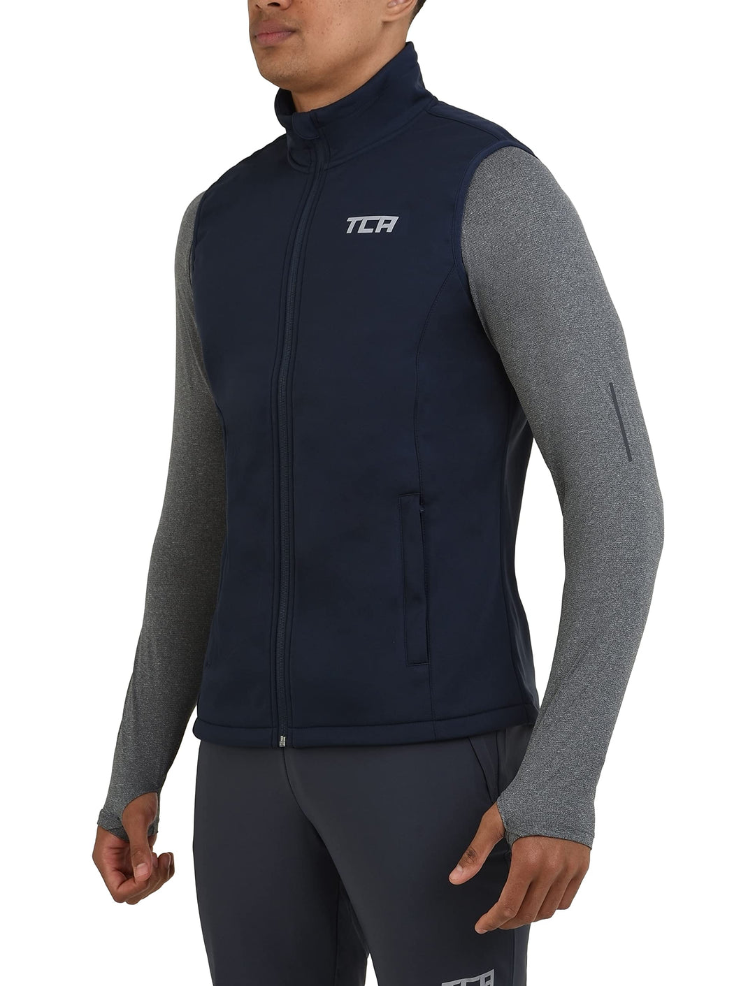 TCA Herren Flyweight winddichte Lauf- und Fahrradweste mit Reissverschlusstaschen L Dunkelblau, L Du