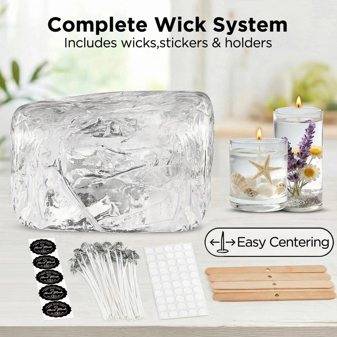 LumaCraft Klares Gelwachs zur Kerzenherstellung – 500g Transparentes Jelly Wachs mit 20 Dochten, 50