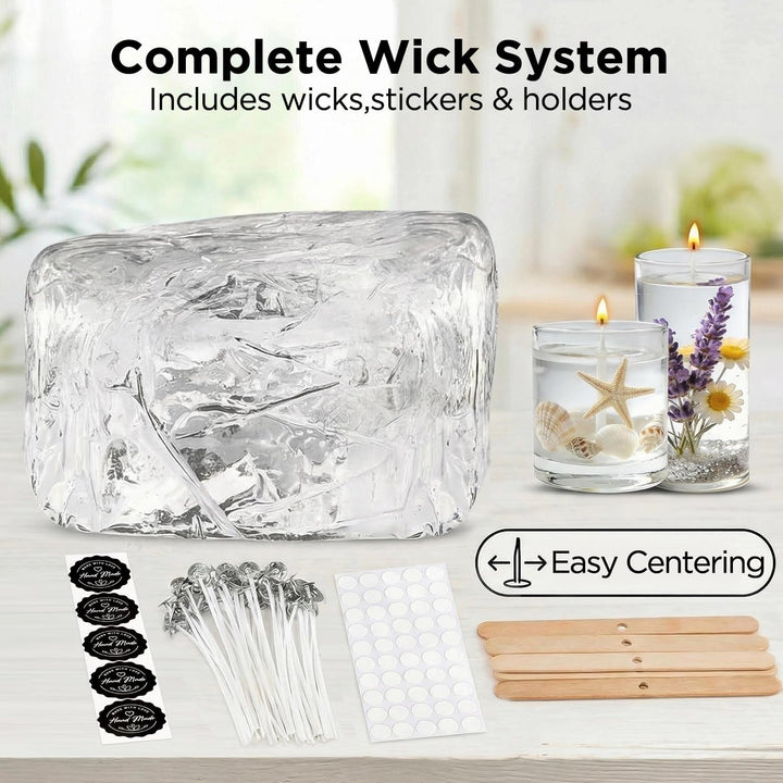 LumaCraft Klares Gelwachs zur Kerzenherstellung – 500g Transparentes Jelly Wachs mit 20 Dochten, 50