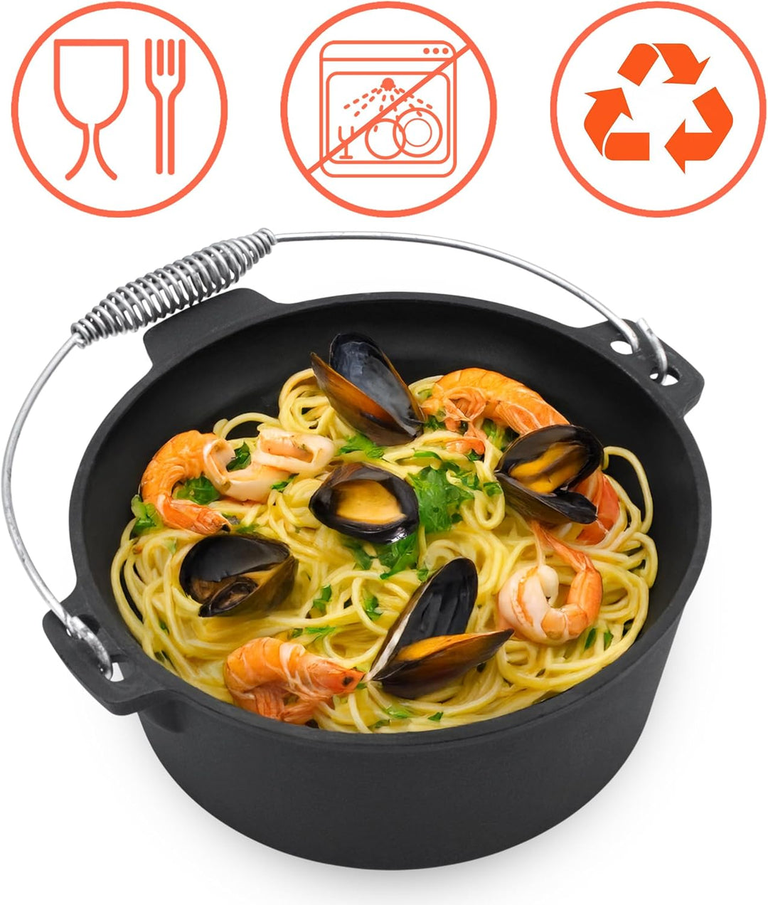 Spetebo Dutch Oven 25 cm - Gusseisen Feuerkessel mit Tragegriff - Feuer Koch Topf Bräter, Dutch Oven